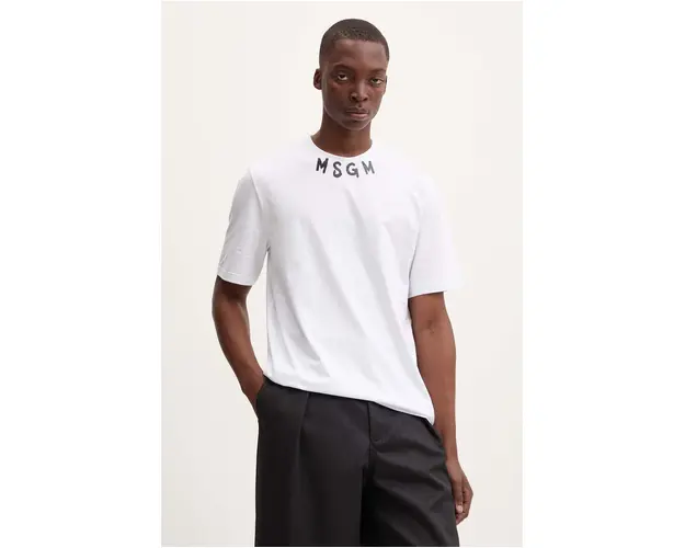 MSGM tricou din bumbac barbati, culoarea alb, cu imprimeu, 3740MM102.247798