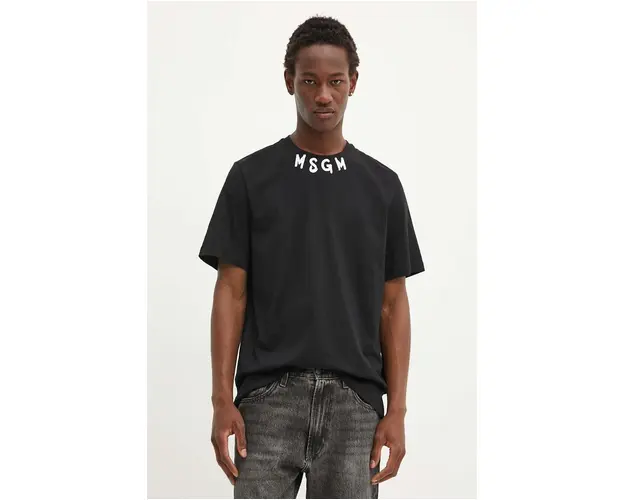 MSGM tricou din bumbac barbati, culoarea negru, cu imprimeu, 3740MM102.247798