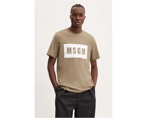 MSGM tricou din bumbac barbati, culoarea verde, cu imprimeu, 3740MM520.247798