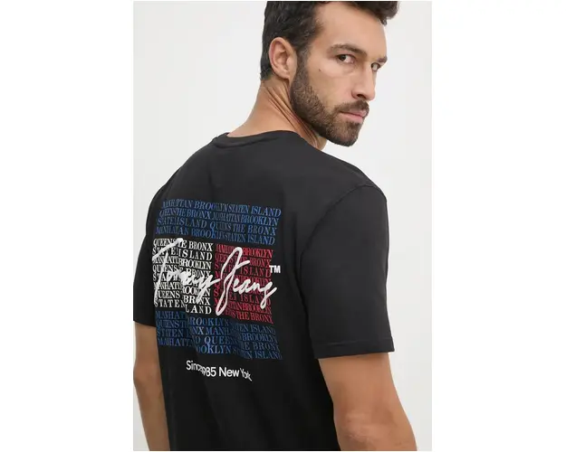 Tommy Jeans tricou din bumbac barbati, culoarea negru, cu imprimeu, DM0DM18518
