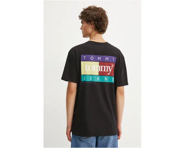 Tommy Jeans tricou din bumbac barbati, culoarea negru, cu imprimeu, DM0DM18527