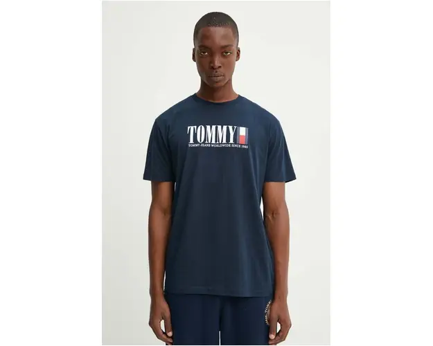 Tommy Jeans tricou barbati, culoarea albastru marin, cu imprimeu, DM0DM18533