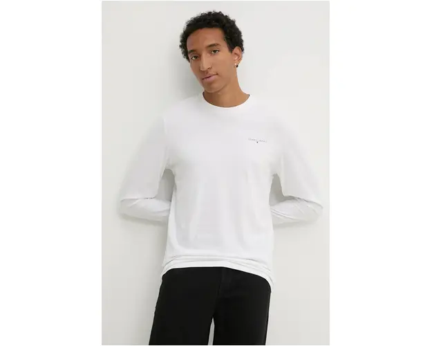 Tommy Jeans longsleeve din bumbac culoarea alb, cu imprimeu, DM0DM18551