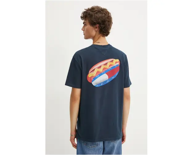 Tommy Jeans tricou din bumbac barbati, culoarea albastru marin, cu imprimeu, DM0DM18552