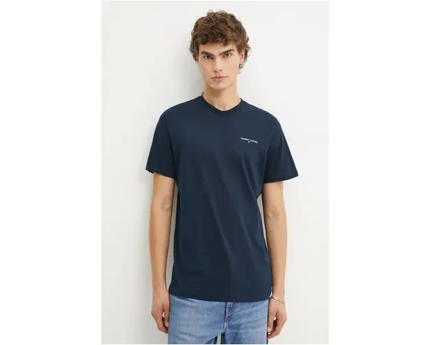 Tommy Jeans tricou din bumbac barbati, culoarea albastru marin, cu imprimeu, DM0DM18555