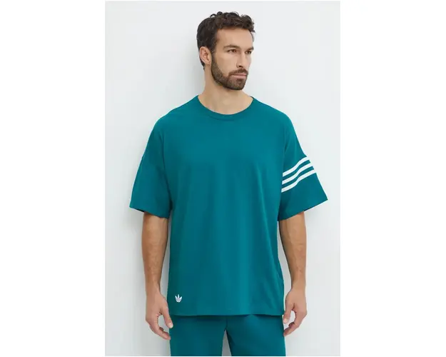 adidas Originals tricou din bumbac Neuclassics Tee barbati, culoarea turcoaz, cu imprimeu, JF9138