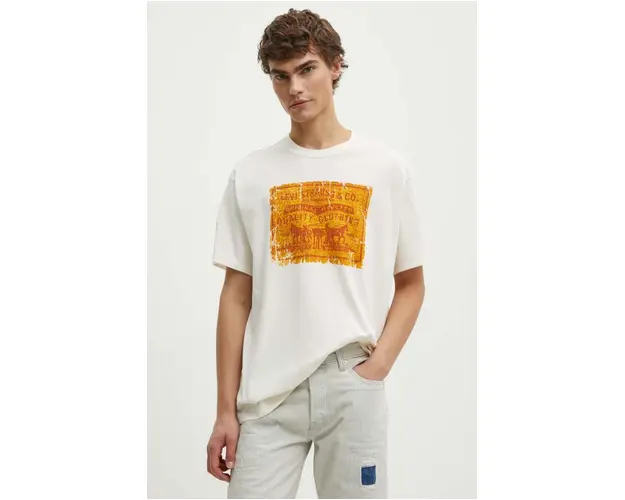 Levi's tricou din bumbac barbati, culoarea bej, cu imprimeu, 87373