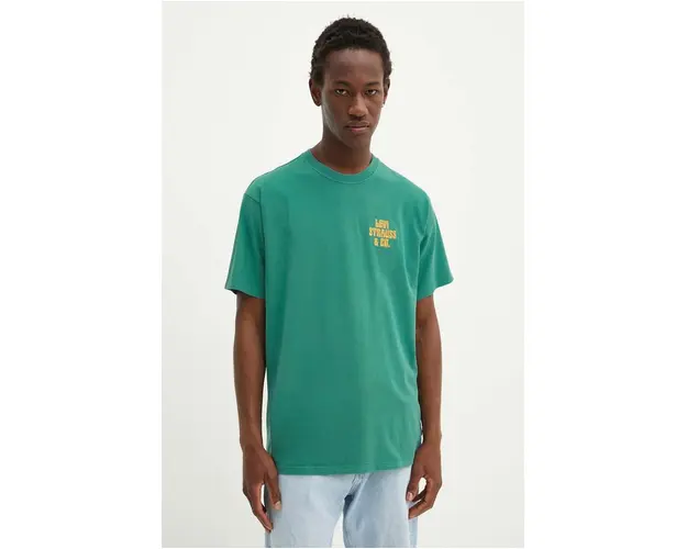 Levi's tricou din bumbac barbati, culoarea verde, cu imprimeu, 87373