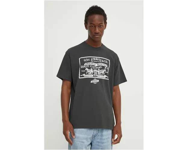 Levi's tricou din bumbac barbati, culoarea gri, cu imprimeu, 87373