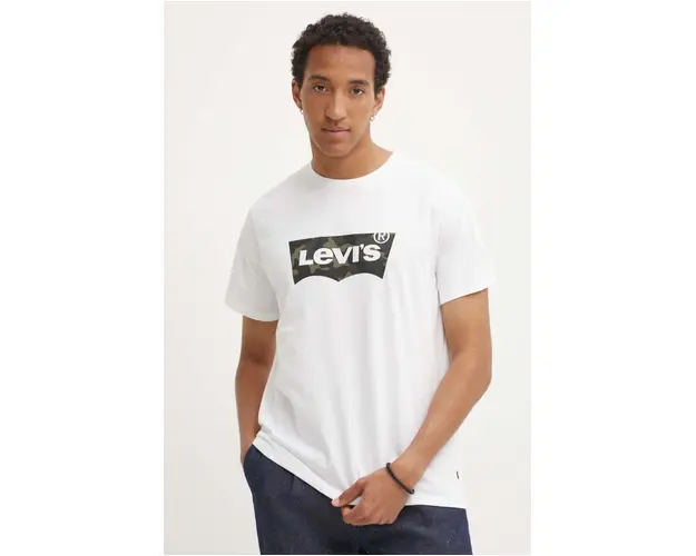 Levi's tricou din bumbac barbati, culoarea alb, cu imprimeu, 22489
