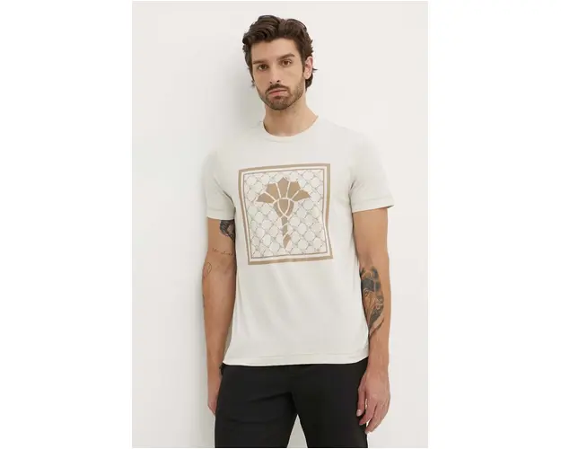 Joop! tricou din bumbac barbati, culoarea bej, cu imprimeu, 30042365
