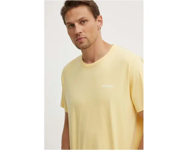 Pepe Jeans tricou din bumbac AARON barbati, culoarea galben, cu imprimeu, PM509426
