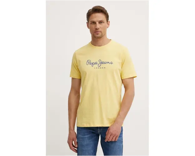 Pepe Jeans tricou din bumbac ABEL barbati, culoarea galben, cu imprimeu, PM509428
