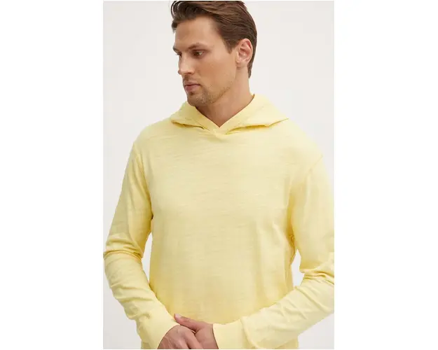 Pepe Jeans hanorac de bumbac ABRAHAM barbati, culoarea galben, cu gluga, neted, PM509438