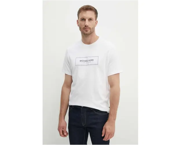 Michael Kors tricou din bumbac barbati, culoarea alb, neted, CT4525L1V2