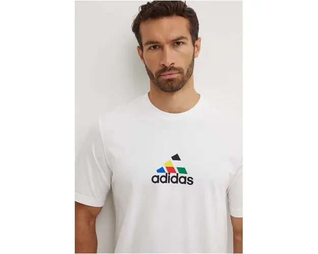 adidas tricou din bumbac Tiro barbati, culoarea alb, cu imprimeu, IW2668