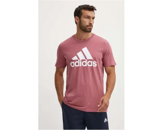 adidas tricou din bumbac Essentials barbati, culoarea roz, cu imprimeu, IX0137