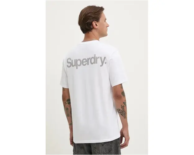 Superdry tricou din bumbac barbati, culoarea alb, cu imprimeu, M1012032A-T7X