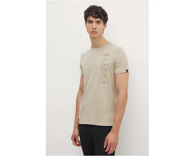 Alpha Industries tricou din bumbac barbati, culoarea bej, modelator, 138500
