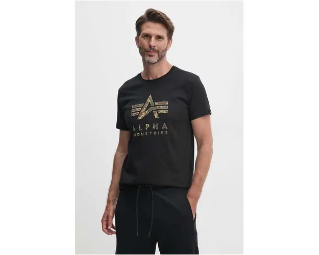 Alpha Industries tricou din bumbac barbati, culoarea negru, cu imprimeu, 146506