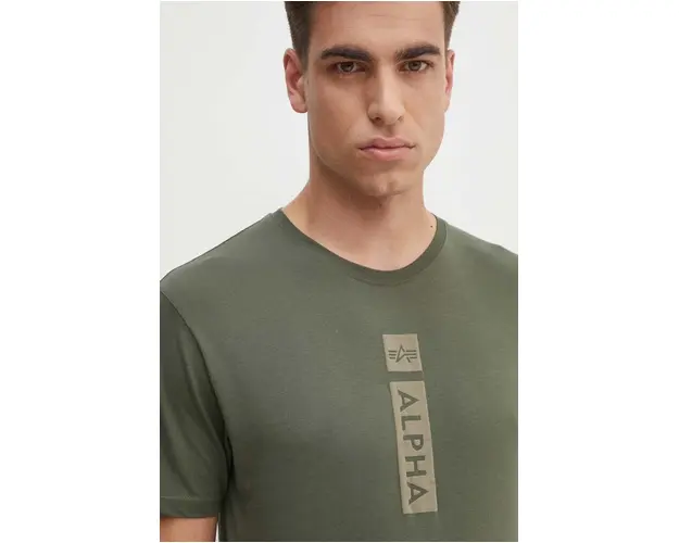 Alpha Industries tricou din bumbac barbati, culoarea verde, cu imprimeu, 146509