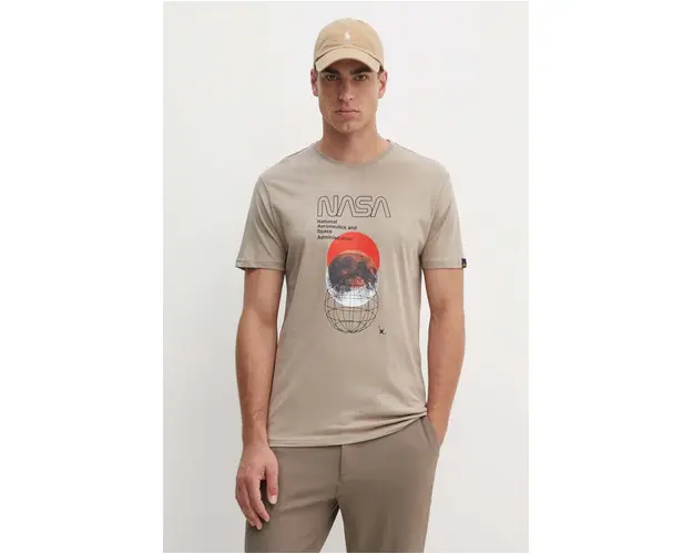 Alpha Industries tricou din bumbac barbati, culoarea bej, cu imprimeu, 146510