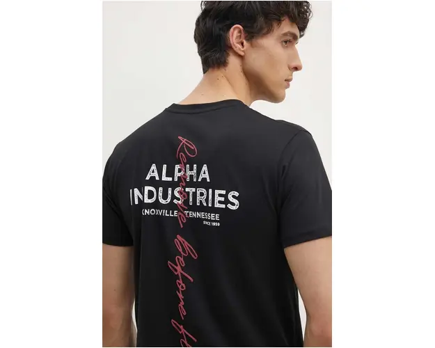 Alpha Industries tricou din bumbac barbati, culoarea negru, cu imprimeu, 148516