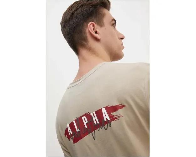 Alpha Industries tricou din bumbac barbati, culoarea bej, cu imprimeu, 148523