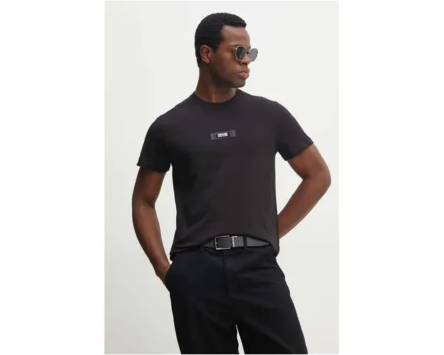 Versace Jeans Couture tricou din bumbac barbati, culoarea negru, cu imprimeu, 77GAH6S3 J0001