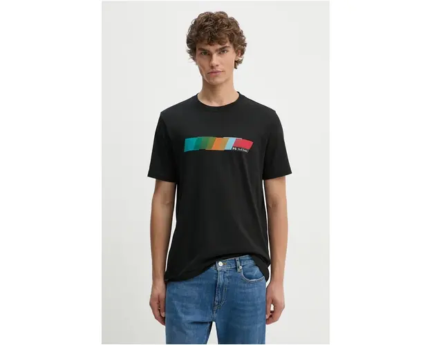 PS Paul Smith tricou din bumbac barbati, culoarea negru, cu imprimeu, M2R.011R.NP4794