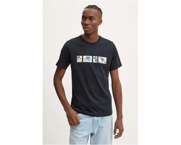 PS Paul Smith tricou din bumbac barbati, culoarea albastru marin, cu imprimeu, M2R.011R.NP4805