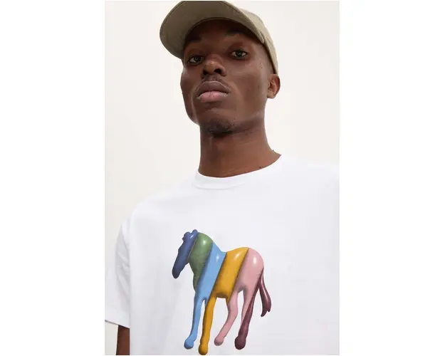 PS Paul Smith tricou din bumbac barbati, culoarea bej, cu imprimeu, M2R.011R.NP4806