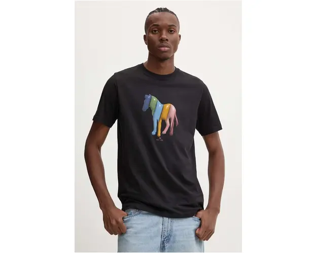 PS Paul Smith tricou din bumbac barbati, culoarea negru, cu imprimeu, M2R.011R.NP4806