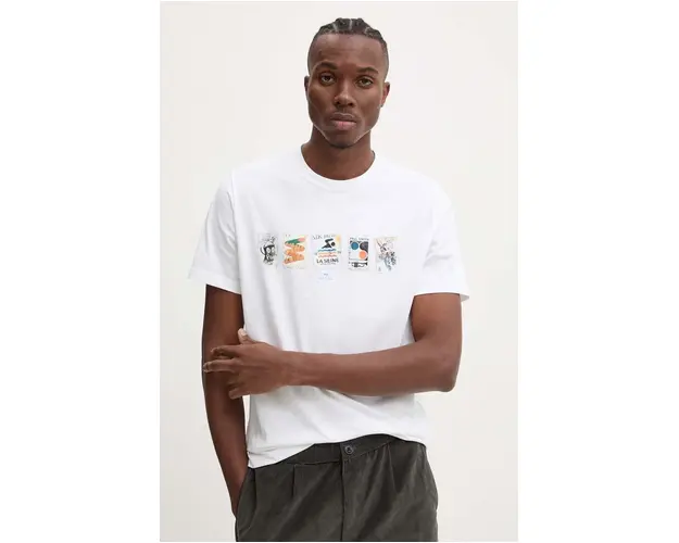 PS Paul Smith tricou din bumbac barbati, culoarea bej, cu imprimeu, M2R.011R.NP4807