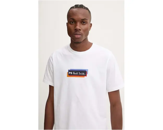 PS Paul Smith tricou din bumbac barbati, culoarea bej, cu imprimeu, M2R.011R.NP4808