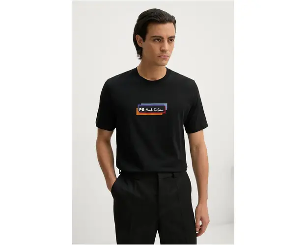 PS Paul Smith tricou din bumbac barbati, culoarea negru, cu imprimeu, M2R.011R.NP4808
