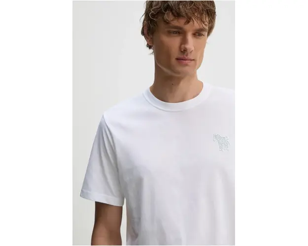 PS Paul Smith tricou din bumbac barbati, culoarea alb, cu imprimeu, M2R.011R.NP4814