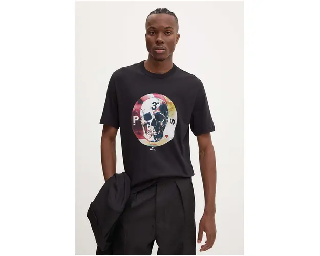 PS Paul Smith tricou din bumbac barbati, culoarea negru, cu imprimeu, M2R.220X.NP4800