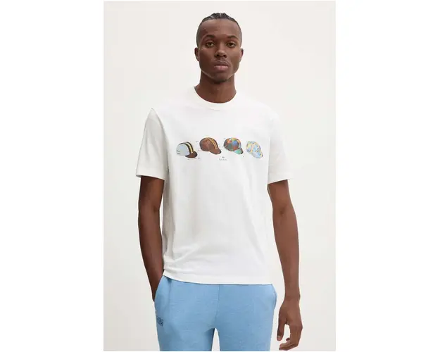 PS Paul Smith tricou din bumbac barbati, culoarea bej, cu imprimeu, M2R.220X.NP4801