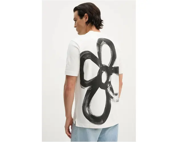 PS Paul Smith tricou din bumbac barbati, culoarea bej, cu imprimeu, M2R.965X.NP4825