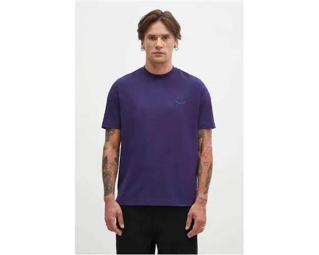 PS Paul Smith tricou din bumbac barbati, culoarea albastru marin, cu imprimeu, M2R.965XE.N22116