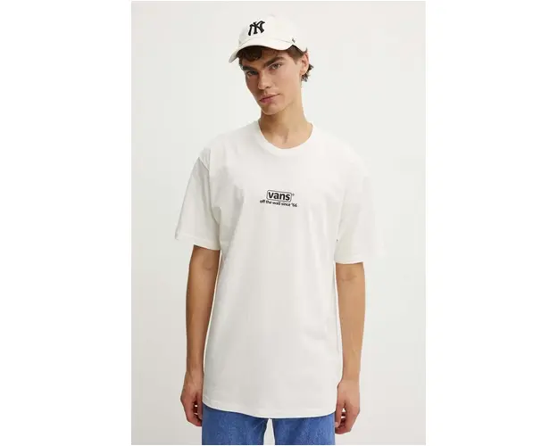 Vans tricou din bumbac barbati, culoarea bej, cu imprimeu, VN000HFFFS81