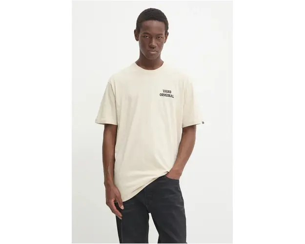 Vans tricou din bumbac barbati, culoarea bej, cu imprimeu, VN000KHV2N11