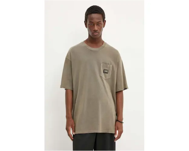 Vans tricou din bumbac barbati, culoarea verde, neted, VN000HES9JC1