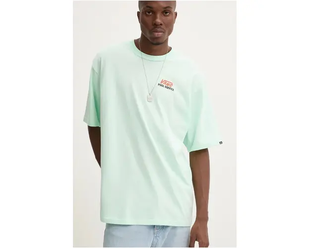 Vans tricou din bumbac barbati, culoarea verde, cu imprimeu, VN000KTDN4T1