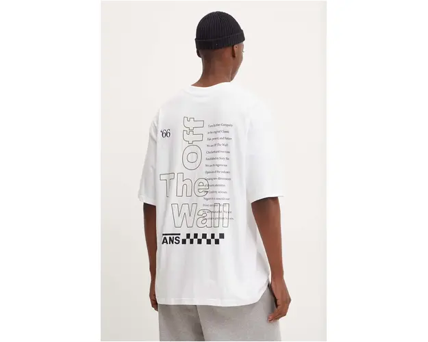 Vans tricou din bumbac barbati, culoarea alb, cu imprimeu, VN000HFTWHT1