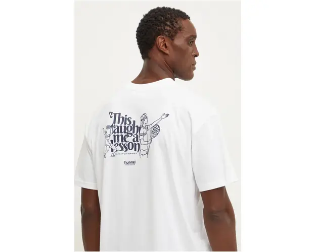 Hummel tricou din bumbac barbati, culoarea alb, cu imprimeu, 226100