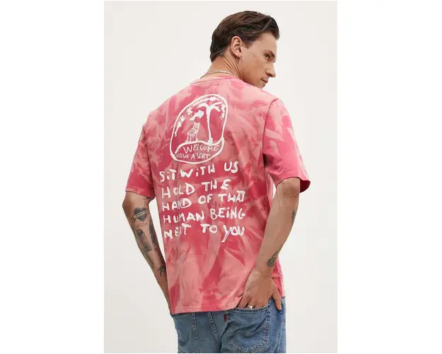 Desigual tricou din bumbac ARMANDO barbati, culoarea roz, modelator, 24WMTK08