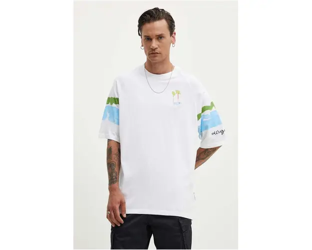 Desigual tricou din bumbac AREN barbati, culoarea alb, modelator, 24WMTK03