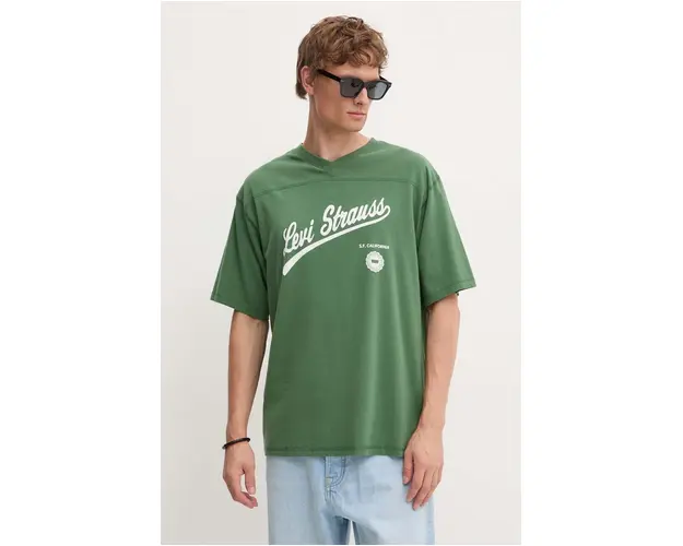 Levi's tricou din bumbac barbati, culoarea verde, cu imprimeu, A9450